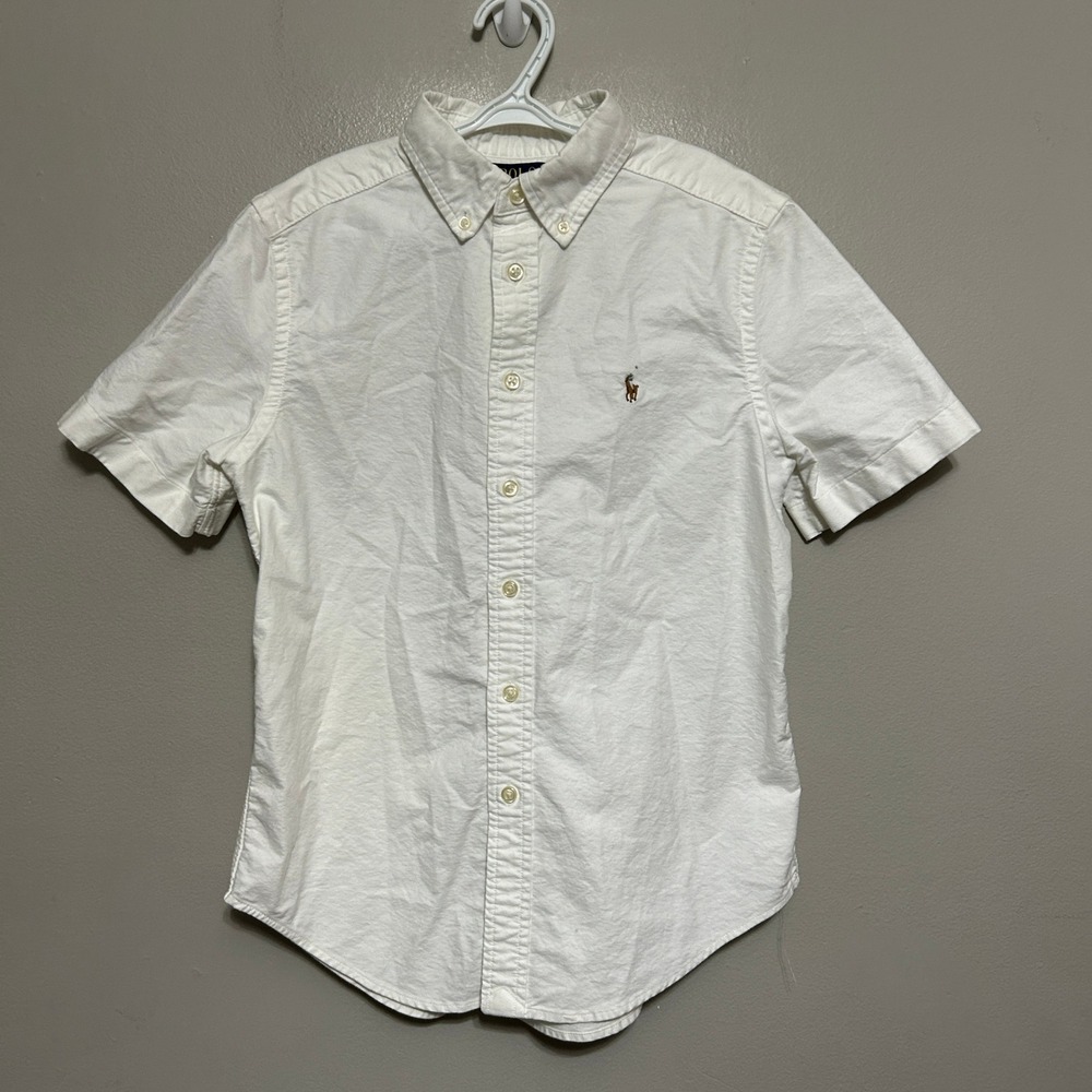 Polo Ralph Lauren Button Down Shirt Boys M 10-12 White Short Sleeve Pony Classic
